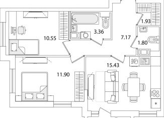 2-ком. квартира на продажу, 53.4 м2, Санкт-Петербург, улица Тамбасова, 5Н, муниципальный округ Сосновая Поляна