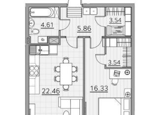 Продается 1-ком. квартира, 56.3 м2, Казань, ЖК Времена года