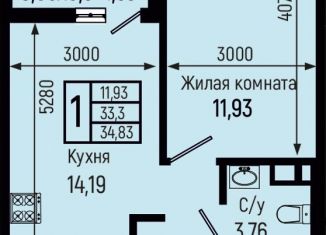 Продажа однокомнатной квартиры, 34.8 м2, село Небуг