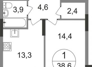 1-ком. квартира на продажу, 38.6 м2, деревня Рассказовка, 2-я Боровская улица, 1