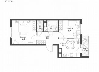 Продажа 2-комнатной квартиры, 51.8 м2, посёлок Шушары