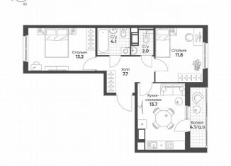 Продаю двухкомнатную квартиру, 54.6 м2, посёлок Шушары