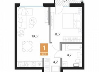 1-ком. квартира на продажу, 40.6 м2, Курск
