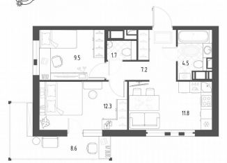 2-ком. квартира на продажу, 49.5 м2, посёлок Шушары
