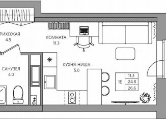 Квартира на продажу студия, 26.6 м2, Пермь