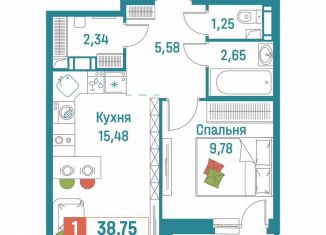 1-ком. квартира на продажу, 38.8 м2, Мурино, ЖК Графика