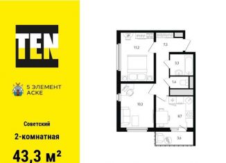 Продажа 2-ком. квартиры, 43.3 м2, Ростов-на-Дону, ЖК Пятый Элемент