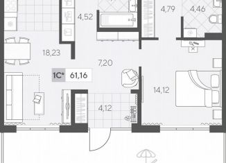 Продам 1-комнатную квартиру, 68.2 м2, Тюмень, Ленинский округ