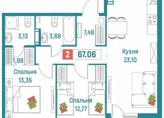 Продается 2-комнатная квартира, 67.1 м2, Мурино, ЖК Графика