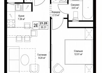 Продаю 1-ком. квартиру, 36.3 м2, деревня Сапроново, микрорайон Купелинка, 7