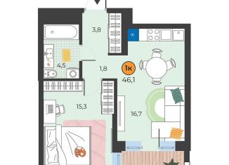 Продажа 1-комнатной квартиры, 43.3 м2, Тюмень, улица Надежды Шалагиной, 4