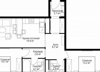 Продажа двухкомнатной квартиры, 65.6 м2, деревня Сапроново, квартал Центральный, 9, ЖК Эко Видное 2.0