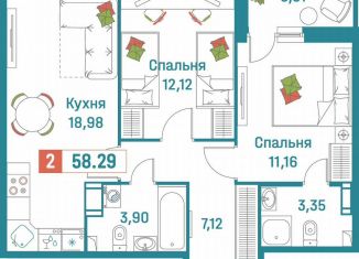 Продается 2-комнатная квартира, 58.3 м2, Мурино, ЖК Графика