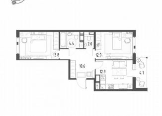 2-ком. квартира на продажу, 58.9 м2, посёлок Шушары
