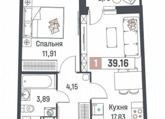 Однокомнатная квартира на продажу, 39.2 м2, Мурино, ЖК Авиатор
