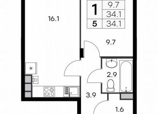 Продаю однокомнатную квартиру, 34.1 м2, Нижегородская область