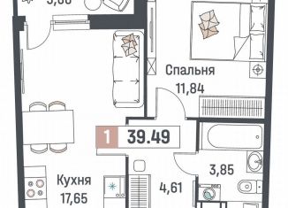 Продается 1-ком. квартира, 39.5 м2, Мурино, ЖК Авиатор