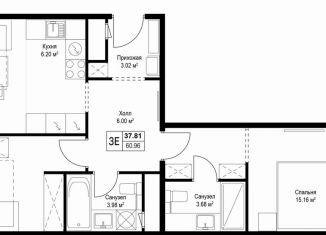 Продажа 2-комнатной квартиры, 62 м2, деревня Сапроново, микрорайон Купелинка, 7, ЖК Эко Видное 2.0