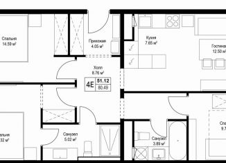Продам трехкомнатную квартиру, 80.7 м2, деревня Сапроново, ЖК Эко Видное 2.0, микрорайон Купелинка, 7