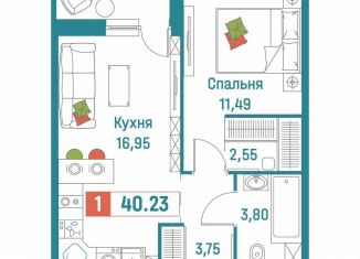 Продаю 1-ком. квартиру, 40.2 м2, Мурино, ЖК Графика
