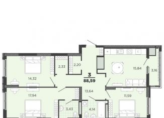 Продаю трехкомнатную квартиру, 88.6 м2, Рязань, улица Островского, 122к1