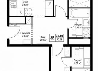 Продаю 2-комнатную квартиру, 61 м2, деревня Сапроново, микрорайон Купелинка, 7