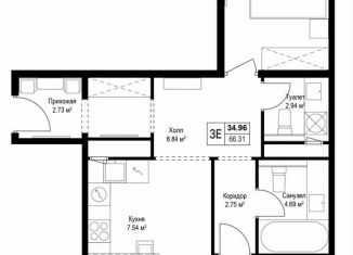 Продается 2-ком. квартира, 66.3 м2, деревня Сапроново, микрорайон Купелинка, 7, ЖК Эко Видное 2.0