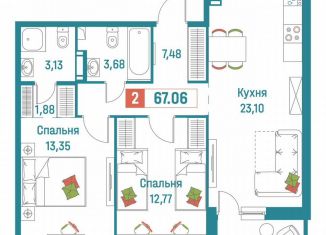 Продаю 2-ком. квартиру, 67.1 м2, Мурино, ЖК Графика