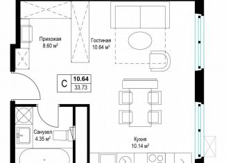 Продается квартира студия, 33.6 м2, деревня Сапроново, микрорайон Купелинка, 7