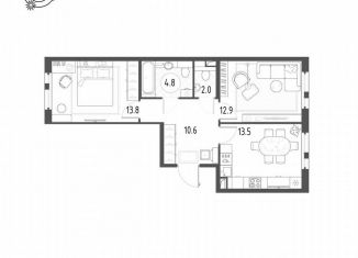 2-ком. квартира на продажу, 57.6 м2, посёлок Шушары