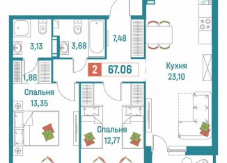 Продам 2-ком. квартиру, 67.1 м2, Мурино, ЖК Графика