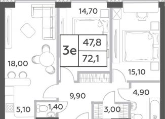 Продажа 3-ком. квартиры, 72.1 м2, Москва, район Раменки