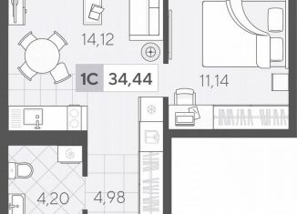 Продается однокомнатная квартира, 34.4 м2, Тюмень