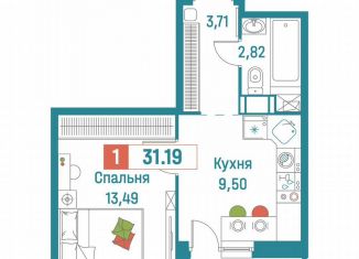 1-комнатная квартира на продажу, 31.2 м2, Мурино, ЖК Графика