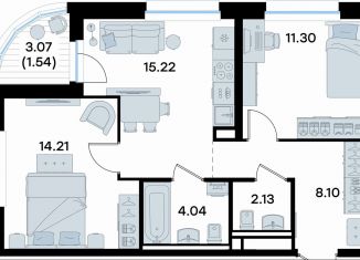 Двухкомнатная квартира на продажу, 56.5 м2, Татарстан