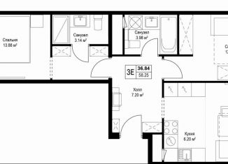 Продажа 2-комнатной квартиры, 58.7 м2, деревня Сапроново, микрорайон Купелинка, 7, ЖК Эко Видное 2.0
