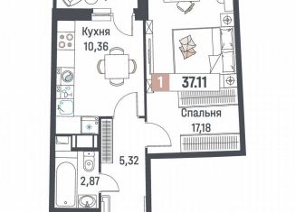 Продается однокомнатная квартира, 37.1 м2, Мурино, ЖК Авиатор
