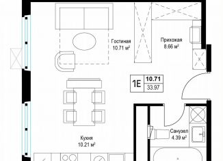 Продам квартиру студию, 33.9 м2, деревня Сапроново, микрорайон Купелинка, 7, ЖК Эко Видное 2.0