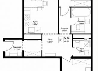 Продам 2-ком. квартиру, 66.3 м2, деревня Сапроново, микрорайон Купелинка, 7