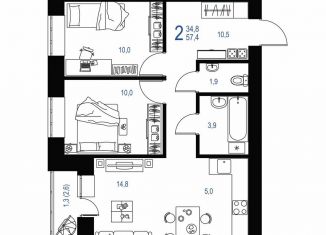 Продам 2-ком. квартиру, 57.4 м2, Татарстан