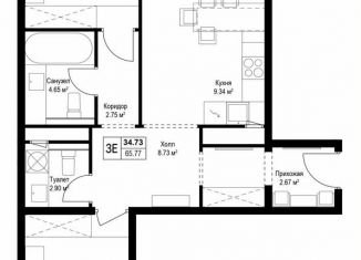 Продажа 2-комнатной квартиры, 63.1 м2, деревня Сапроново, микрорайон Купелинка, 7, ЖК Эко Видное 2.0