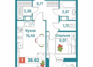 Однокомнатная квартира на продажу, 38.6 м2, Мурино, ЖК Графика