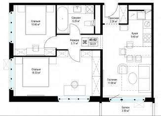 Продаю двухкомнатную квартиру, 60 м2, деревня Сапроново, микрорайон Купелинка, 7, ЖК Эко Видное 2.0
