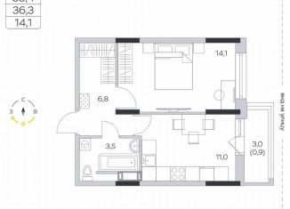 Продажа 1-комнатной квартиры, 36.3 м2, деревня Пирогово, ЖК Пироговская Ривьера, улица Ильинского, 8
