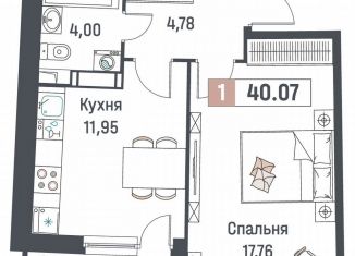 Продаю 1-ком. квартиру, 40.1 м2, Мурино, ЖК Авиатор
