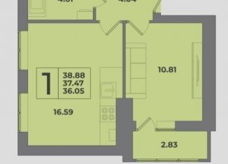 Продаю однокомнатную квартиру, 38.9 м2, Калининград