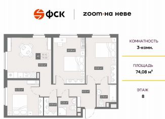 Продам 3-ком. квартиру, 74.1 м2, Санкт-Петербург, Невский район, Архивная улица, 3к1