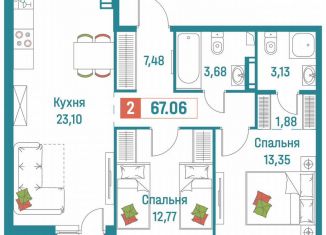 2-комнатная квартира на продажу, 67.1 м2, Мурино, ЖК Графика