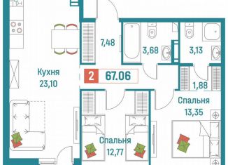 Продается двухкомнатная квартира, 67.1 м2, Мурино, ЖК Графика