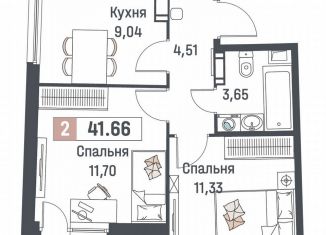Продажа двухкомнатной квартиры, 41.7 м2, Мурино, ЖК Авиатор
